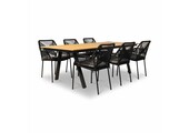 Oslo Natural/Seville zwart dining tuinset | 6 personen | polywood + touw | 220cm