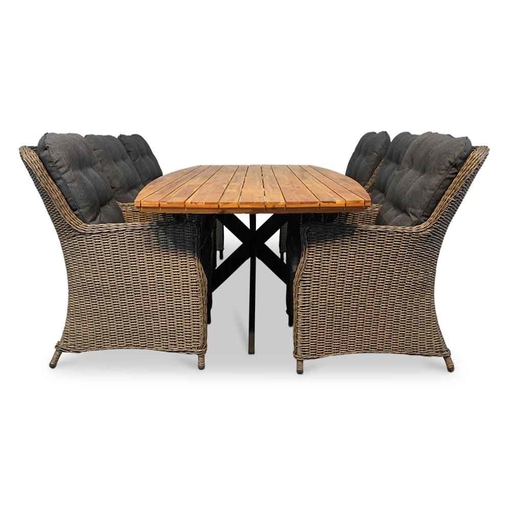 Salo/Madrid dining tuinset | 6 personen | hardhout + wicker | 240cm