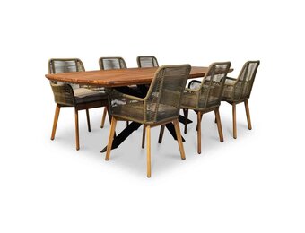 Salo/Padua dining tuinset | 6 personen | hardhout + touw | 240cm