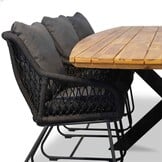 Salo/Portofino zwart dining tuinset | 6 personen | hardhout + touw | 240cm