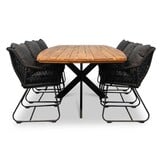 Salo/Portofino zwart dining tuinset | 6 personen | hardhout + touw | 240cm