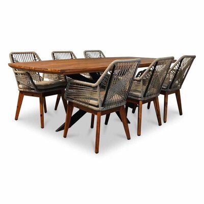 Salo/Seville hout zand dining tuinset | 6 personen | hardhout + touw | 240cm