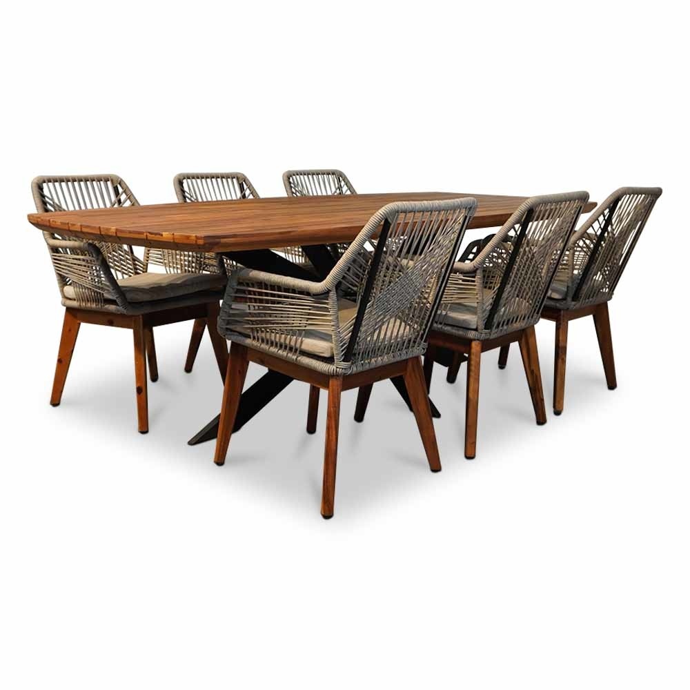 Salo/Seville hout zand dining tuinset | 6 personen | hardhout + touw | 240cm