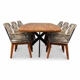Salo/Seville hout zand dining tuinset | 6 personen | hardhout + touw | 240cm