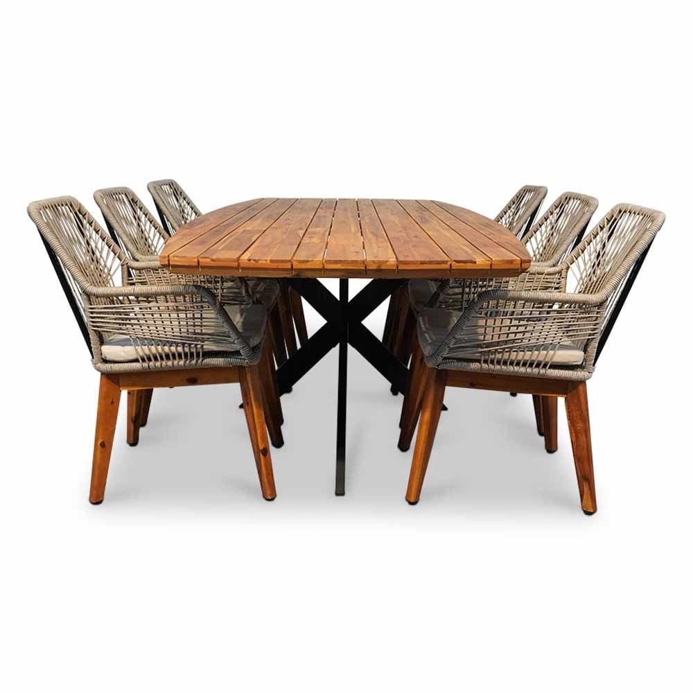 Salo/Seville hout zand dining tuinset | 6 personen | hardhout + touw | 240cm