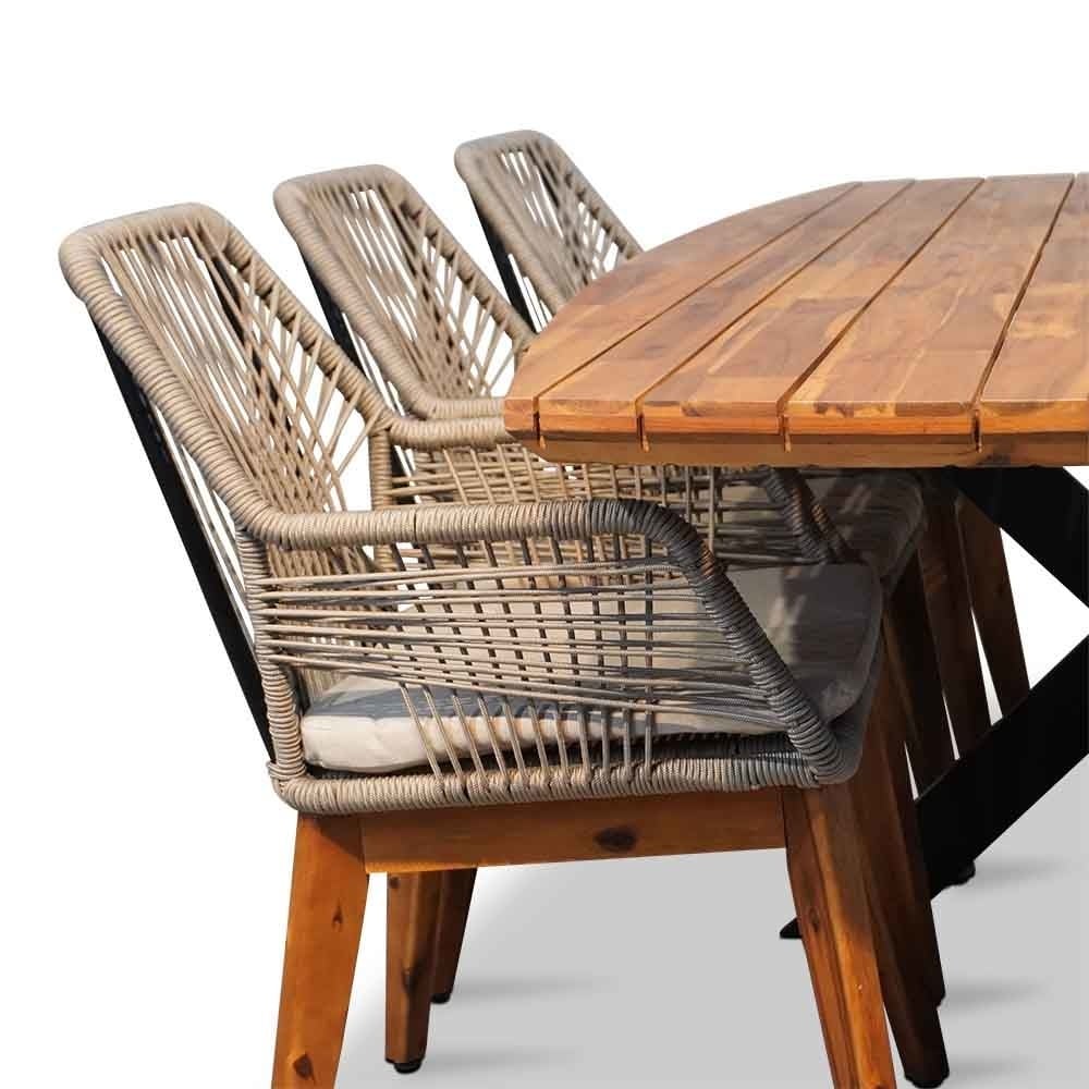 Salo/Seville hout zand dining tuinset | 6 personen | hardhout + touw | 240cm