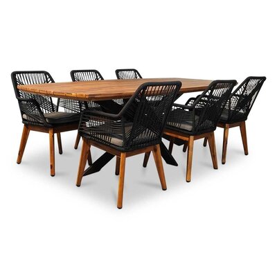 Salo/Seville zwart hout dining tuinset | 6 personen | hardhout + touw | 240cm