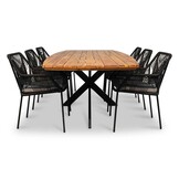 Salo/Seville zwart dining tuinset | 6 personen | hardhout + touw | 240cm