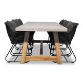 Veltis/Portofino zwart dining tuinset | 6 personen | betonlook + touw | 250cm