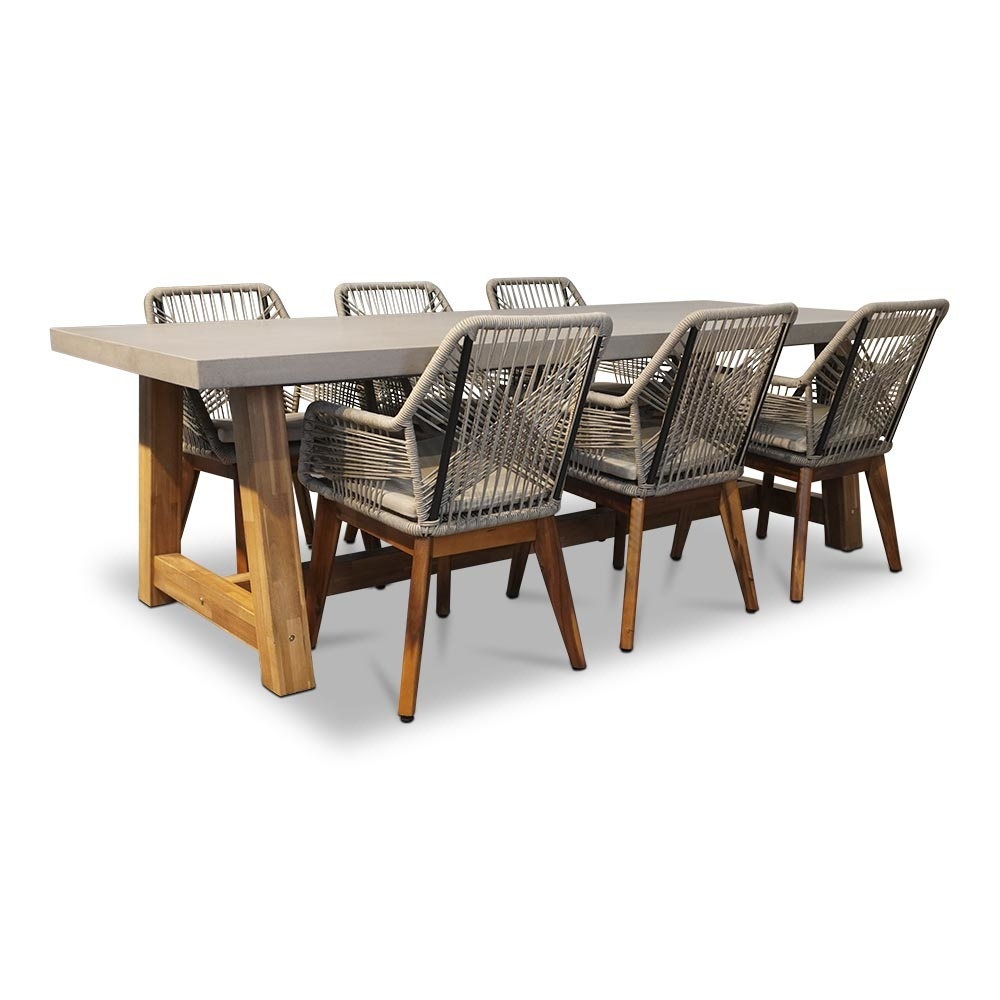 Veltis/Seville zand hout dining tuinset | 6 personen | betonlook + touw | 250cm