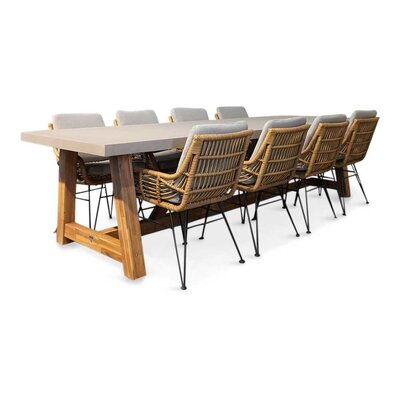 Veltis/Carlos taupe dining tuinset | 8 personen | betonlook + wicker | 300cm