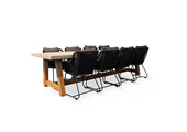 Veltis/Portofino zwart dining tuinset | 8 personen | betonlook + touw | 300cm