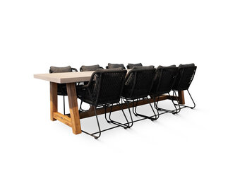 Veltis/Portofino zwart dining tuinset | 8 personen | betonlook + touw | 300cm