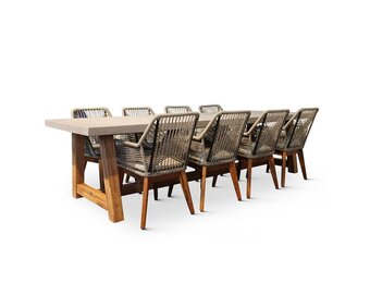 Veltis/Seville zand hout dining tuinset | 8 personen | betonlook + touw | 300cm