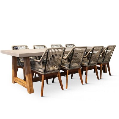 Veltis/Seville zand hout dining tuinset | 8 personen | betonlook + touw | 300cm