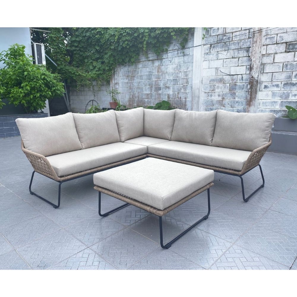 Potenza hoek loungeset 5 personen | aluminium + touw | Sahara Dust | 3-delig - 213x213cm