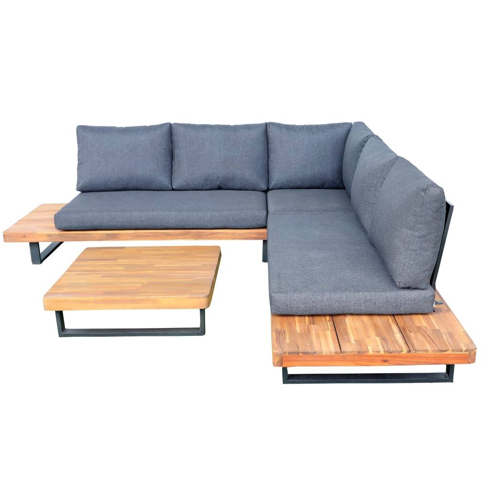 Torino hoek loungeset 5 personen | aluminium + hardhout | antraciet | 3-delig - 258x258cm