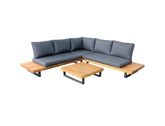 Torino hoek loungeset 5 personen | aluminium + hardhout | antraciet | 3-delig - 258x258cm