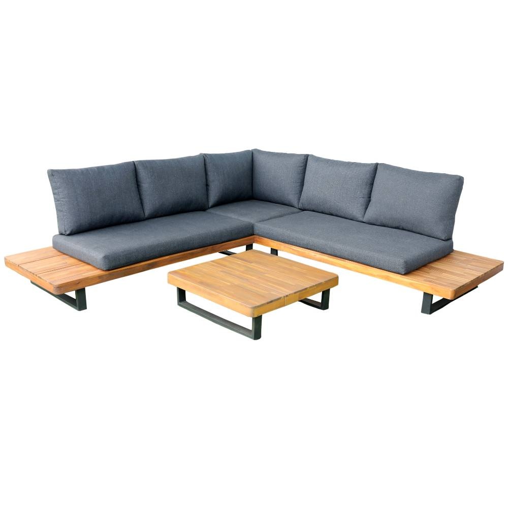 Torino hoek loungeset 5 personen | aluminium + hardhout | antraciet | 3-delig - 258x258cm afbeelding