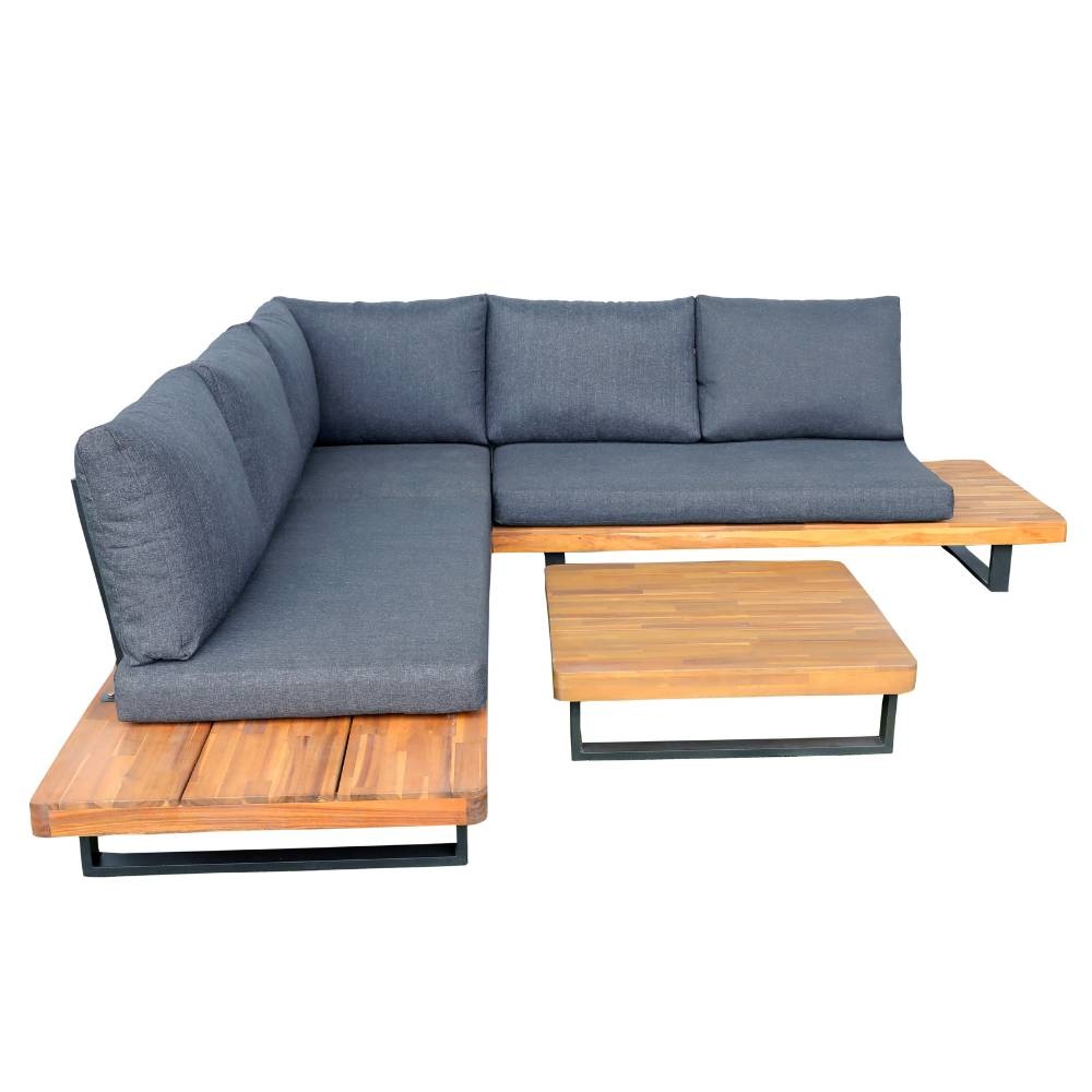 Torino hoek loungeset 5 personen | aluminium + hardhout | antraciet | 3-delig - 258x258cm