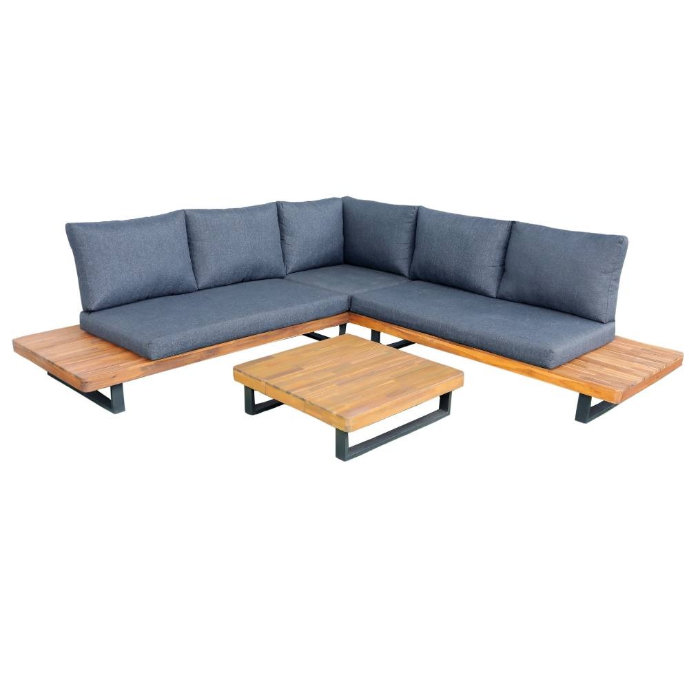 Torino hoek loungeset 5 personen | aluminium + hardhout | antraciet | 3-delig - 258x258cm