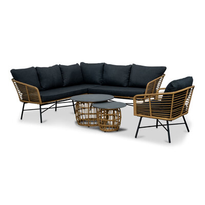 Flow hoek loungeset met stoel 6 personen | wicker + aluminium | Bamboo antraciet | 6-delig - 210x210cm