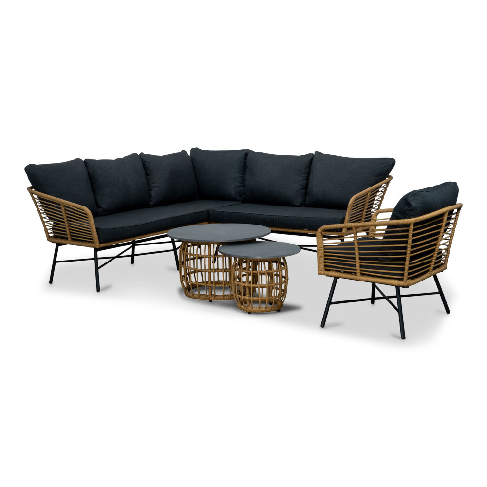 Flow hoek loungeset met stoel 6 personen | wicker + aluminium | Bamboo antraciet | 6-delig - 210x210cm