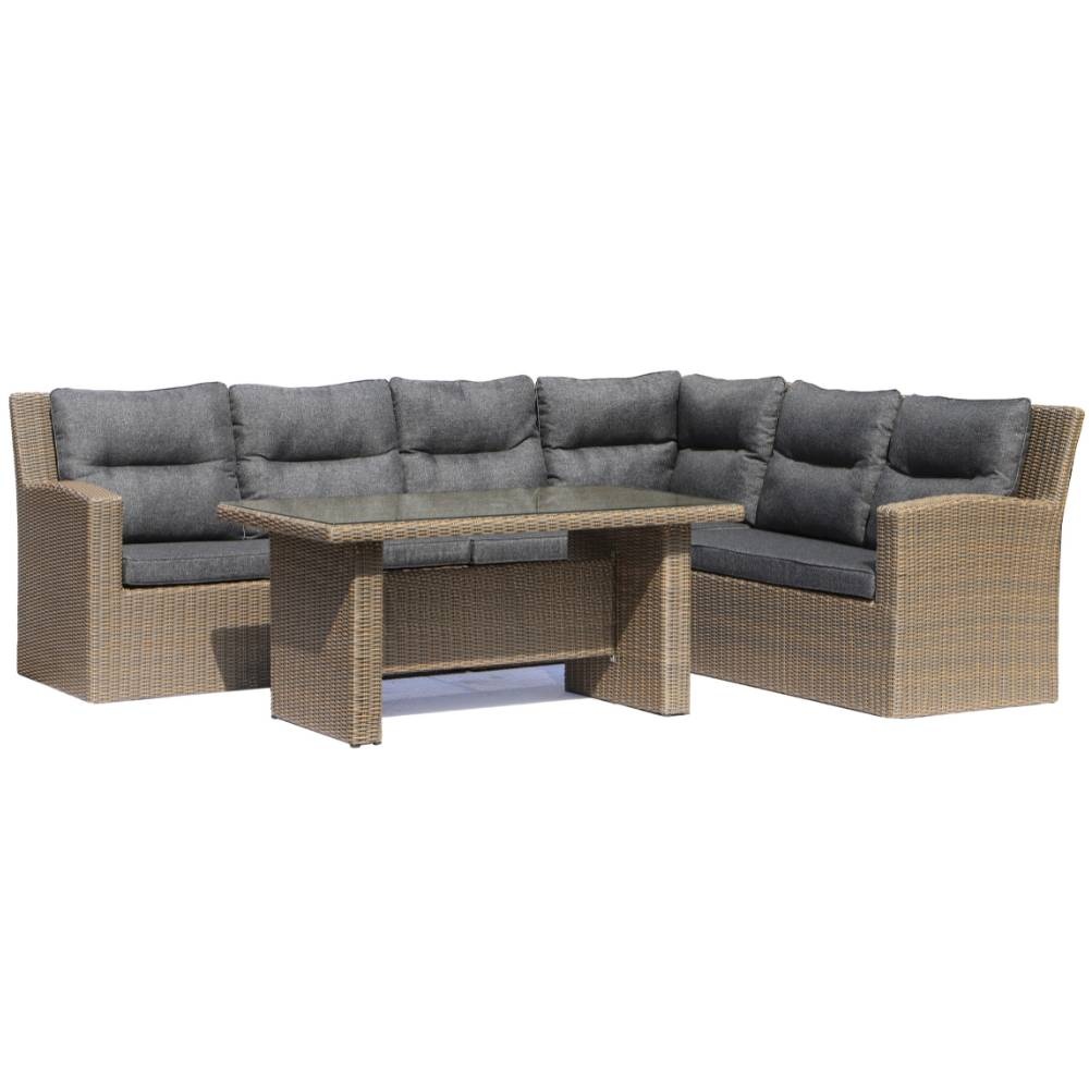 Merano dining loungeset 6 personen | wicker + aluminium | Ash Grey | 5-delig - 276x213cm afbeelding