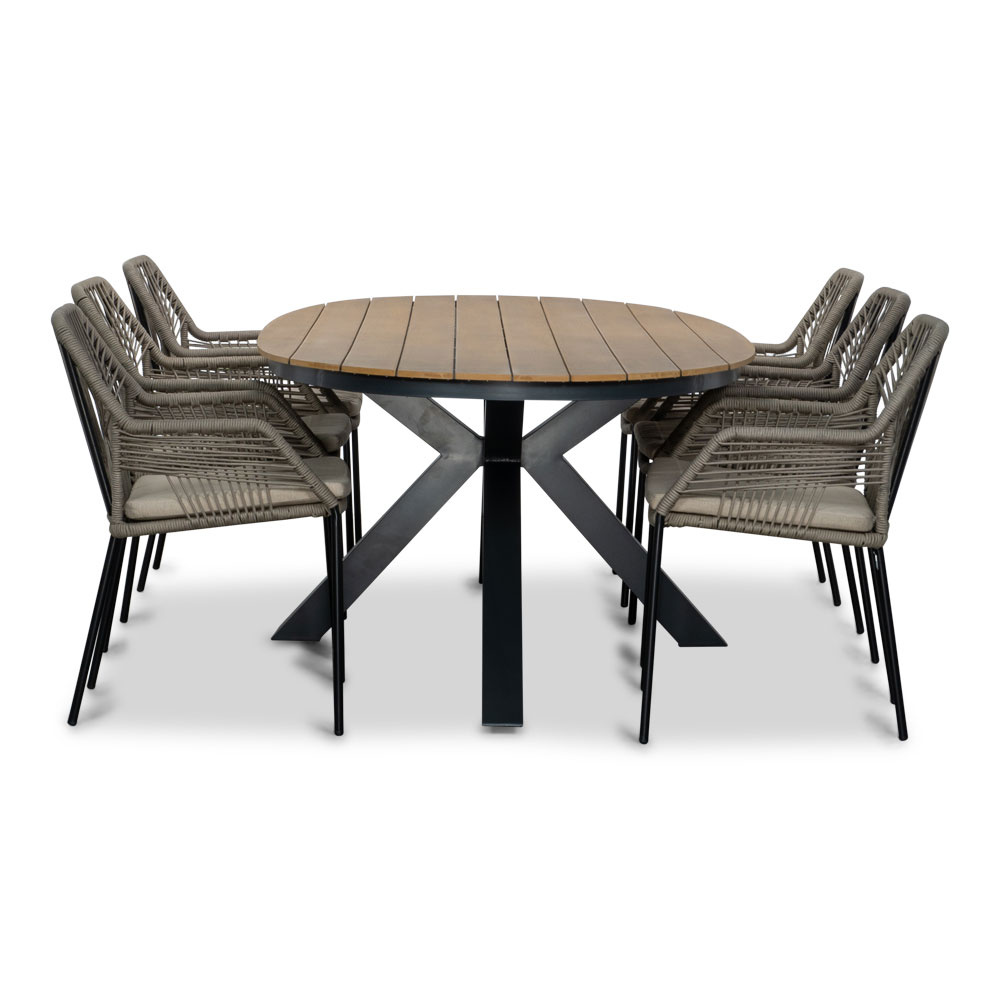 Arezzo/Seville zand dining tuinset | 6 personen | polywood + touw | 240cm ovaal