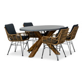 Livorno/Carlos antraciet dining tuinset | 4 personen | betonlook + wicker | 200cm ovaal