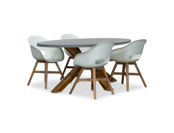Livorno/Karlstad wit dining tuinset | 4 personen | betonlook + hardhout | 200cm