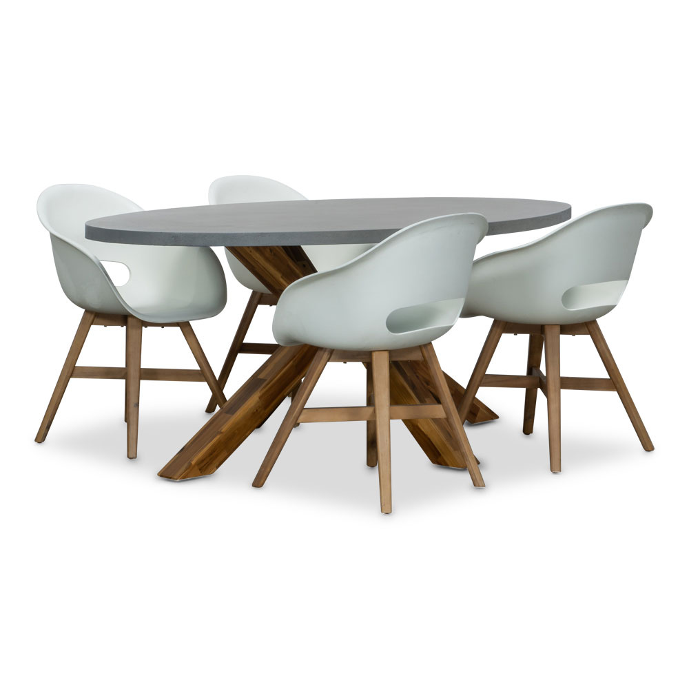 Livorno/Karlstad wit dining tuinset | 4 personen | betonlook + hardhout | 200cm afbeelding