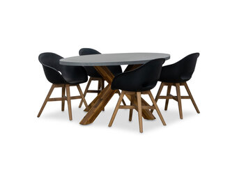Livorno/Karlstad zwart dining tuinset | 4 personen | betonlook + hardhout | 200cm