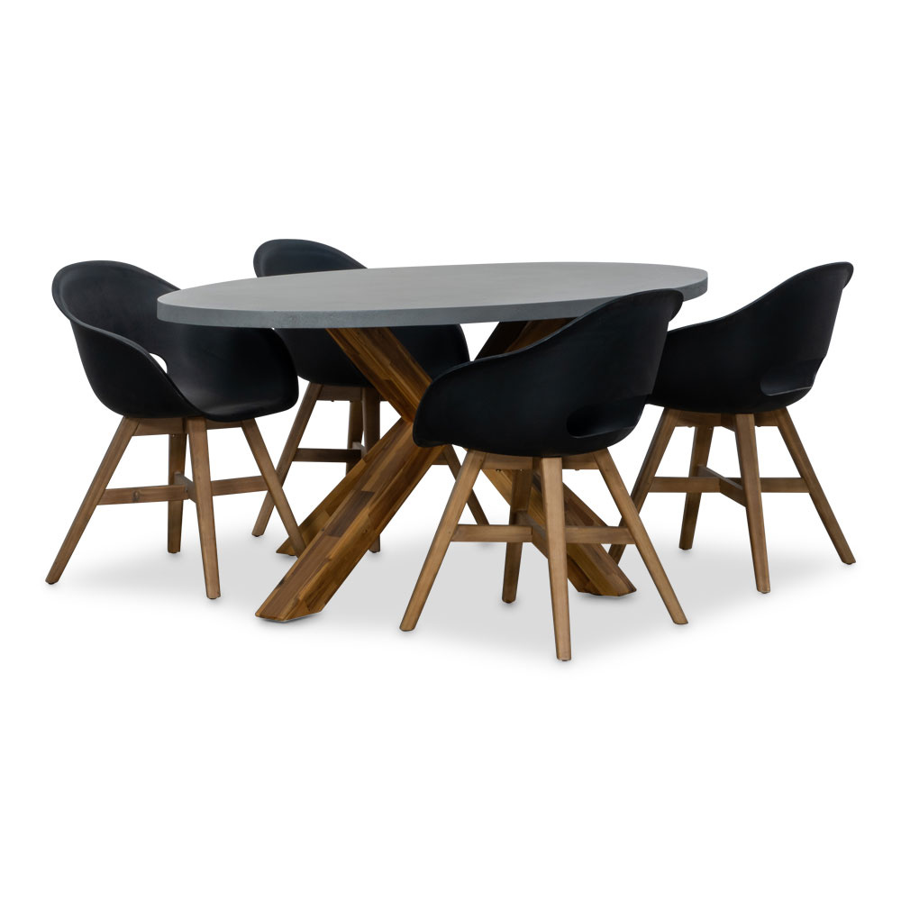 Livorno/Karlstad zwart dining tuinset | 4 personen | betonlook + hardhout | 200cm
