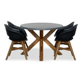Livorno/Karlstad zwart dining tuinset | 4 personen | betonlook + hardhout | 200cm