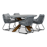 Livorno/Portofino grijs dining tuinset | 4 personen | betonlook + touw | 200cm ovaal