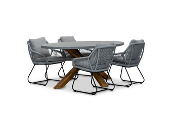 Livorno/Portofino grijs dining tuinset | 4 personen | betonlook + touw | 200cm ovaal