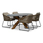 BUITEN living Livorno/Tulum Sahara Dust dining tuinset | 4 personen | betonlook + touw | 200cm ovaal