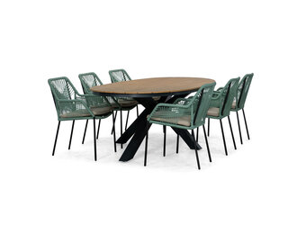 Arezzo/Seville mint dining tuinset | 6 personen | polywood + touw | 240cm ovaal