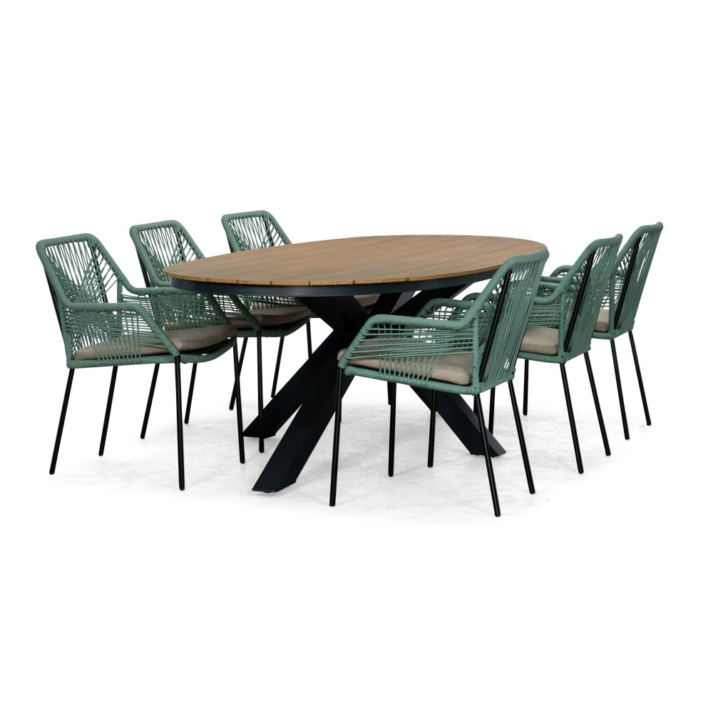 Arezzo/Seville mint dining tuinset | 6 personen | polywood + touw | 240cm ovaal