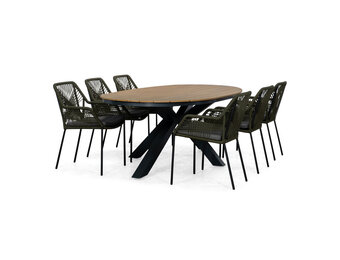 Arezzo/Seville olijfgroen dining tuinset | 6 personen | polywood + touw | 240cm ovaal