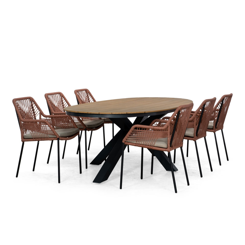 Arezzo/Seville terra dining tuinset | 6 personen | polywood + touw | 240cm ovaal