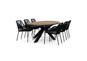 Arezzo/Seville zwart dining tuinset | 6 personen | polywood + touw | 240cm ovaal