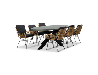 Stockholm/Carlos antraciet dining tuinset | 6 personen | betonlook + wicker | 240cm ovaal