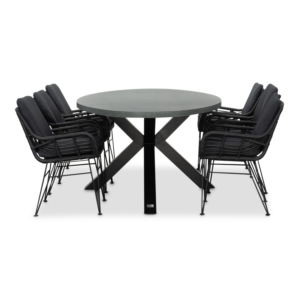 Stockholm/Carlos Charcoal dining tuinset | 6 personen | betonlook + wicker | 240cm ovaal