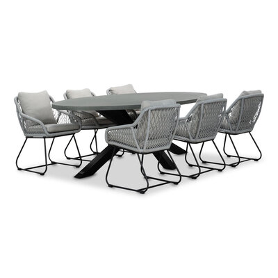 Stockholm/Portofino grijs dining tuinset | 6 personen | betonlook + touw | 240cm ovaal