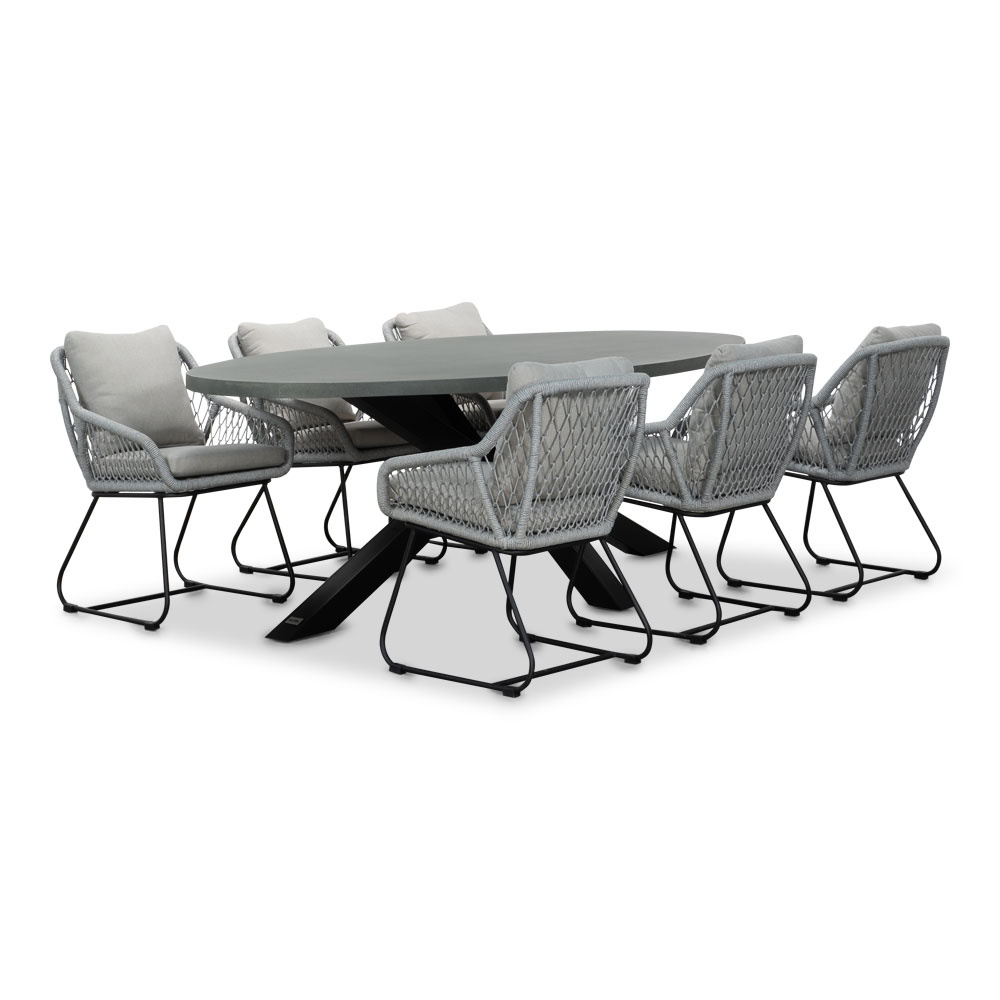 Stockholm/Portofino grijs dining tuinset | 6 personen | betonlook + touw | 240cm ovaal