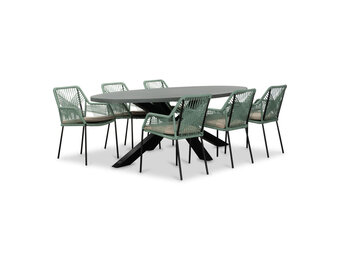 Stockholm/Seville mint dining tuinset | 6 personen | betonlook + touw | 240cm ovaal