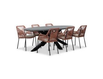 Stockholm/Seville terra dining tuinset | 6 personen | betonlook + touw | 240cm ovaal