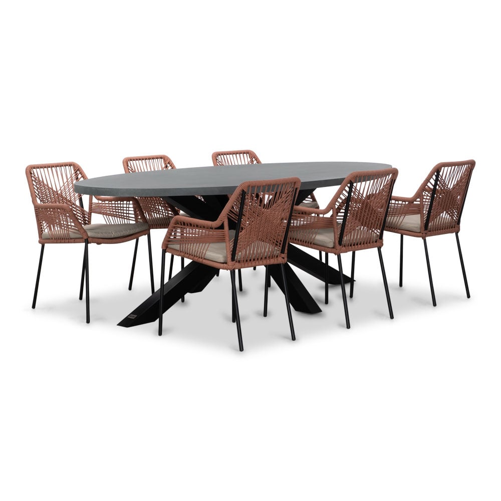 Stockholm/Seville terra dining tuinset | 6 personen | betonlook + touw | 240cm ovaal afbeelding